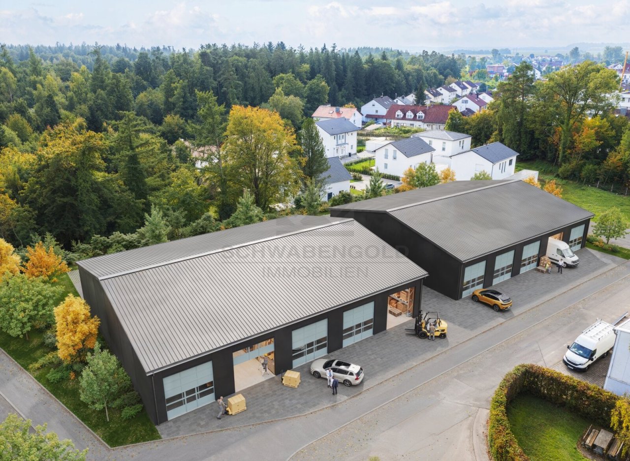 **Miete: Neubau moderner Gewerbe- und Lagerflächen im Gewerbepark Straß** (003-022) — Luftbildaufnahme / Visualisiert