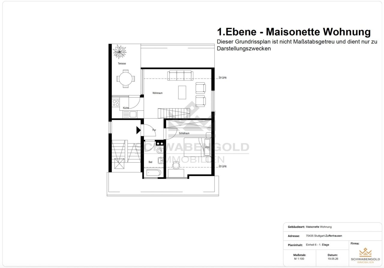 * Über den Dächern von Stuttgart-Zuffenhausen: Maisonette-Wohnung mit Terrasse, Grünblick & TG * (003-035) — Ebene 1